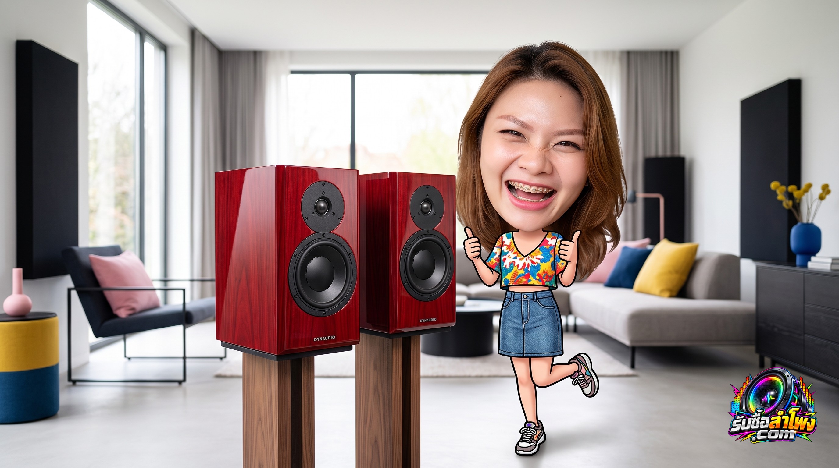 ลำโพงวางหิ้ง Dynaudio Special Forty แสดงผิวลายไม้ไฮกลอสและหน้าดอกลำโพงอย่างละเอียด