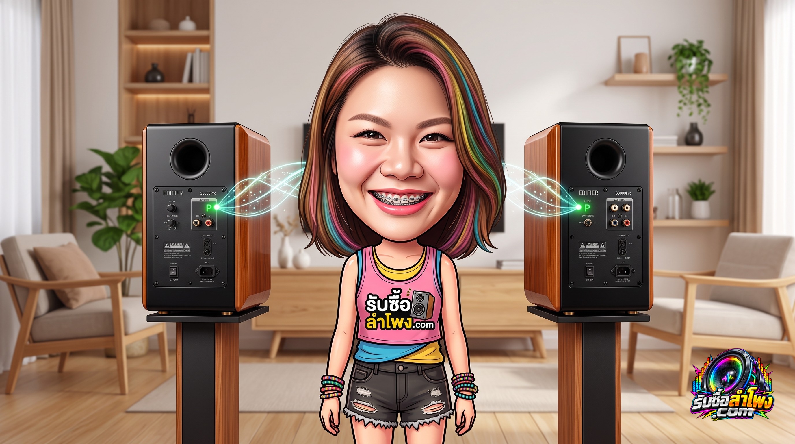 ลำโพงบลูทูธระดับพรีเมียม Edifier S3000Pro จัดวางบนขาตั้งไม้เพื่อตรวจเช็กระบบไร้สายก่อนส่งประเมินราคา