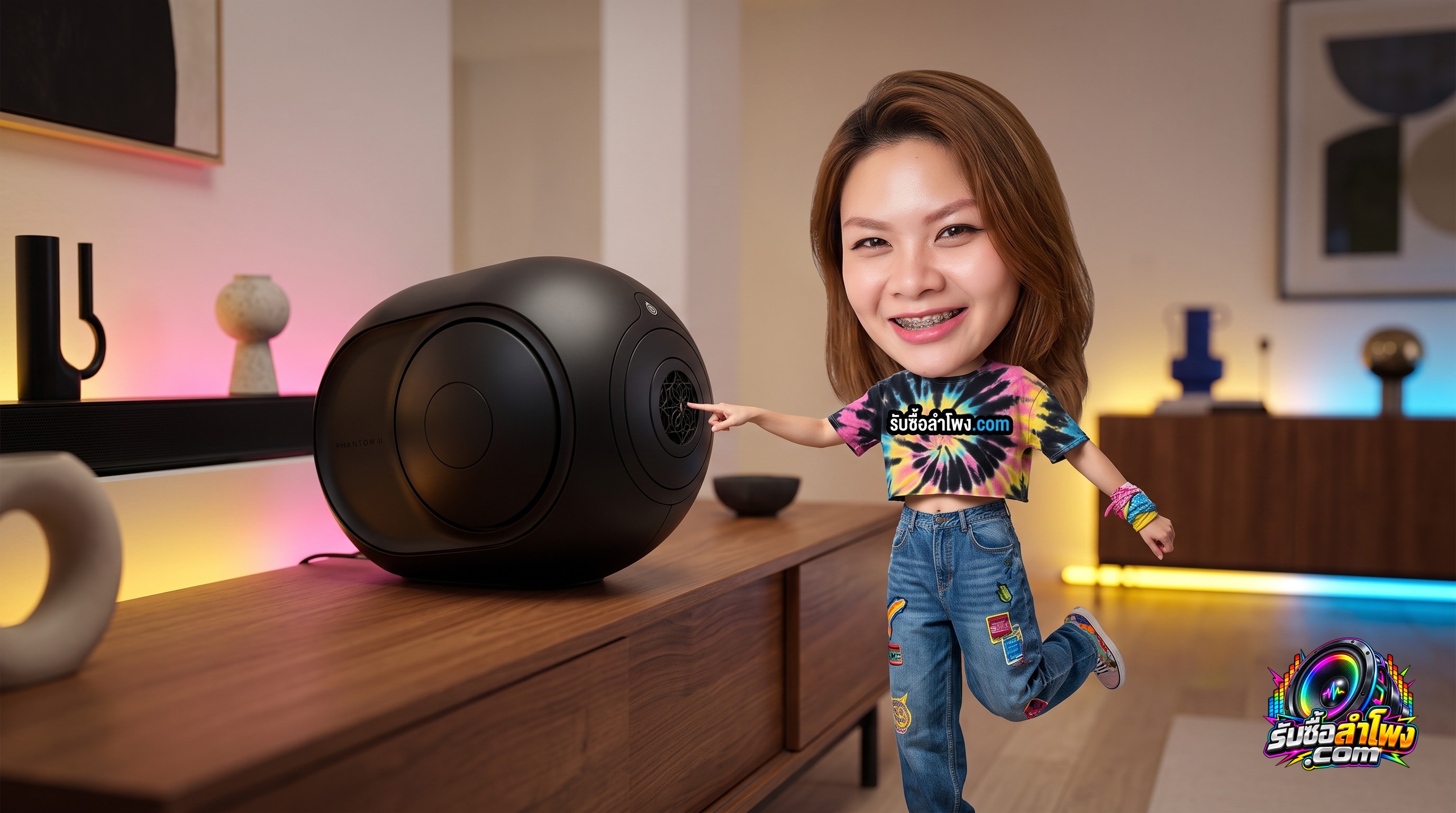 ลำโพง Devialet Phantom II แสดงรายละเอียดไดรเวอร์วูฟเฟอร์ข้างตู้สำหรับการตรวจเช็กก่อนส่งประเมิน