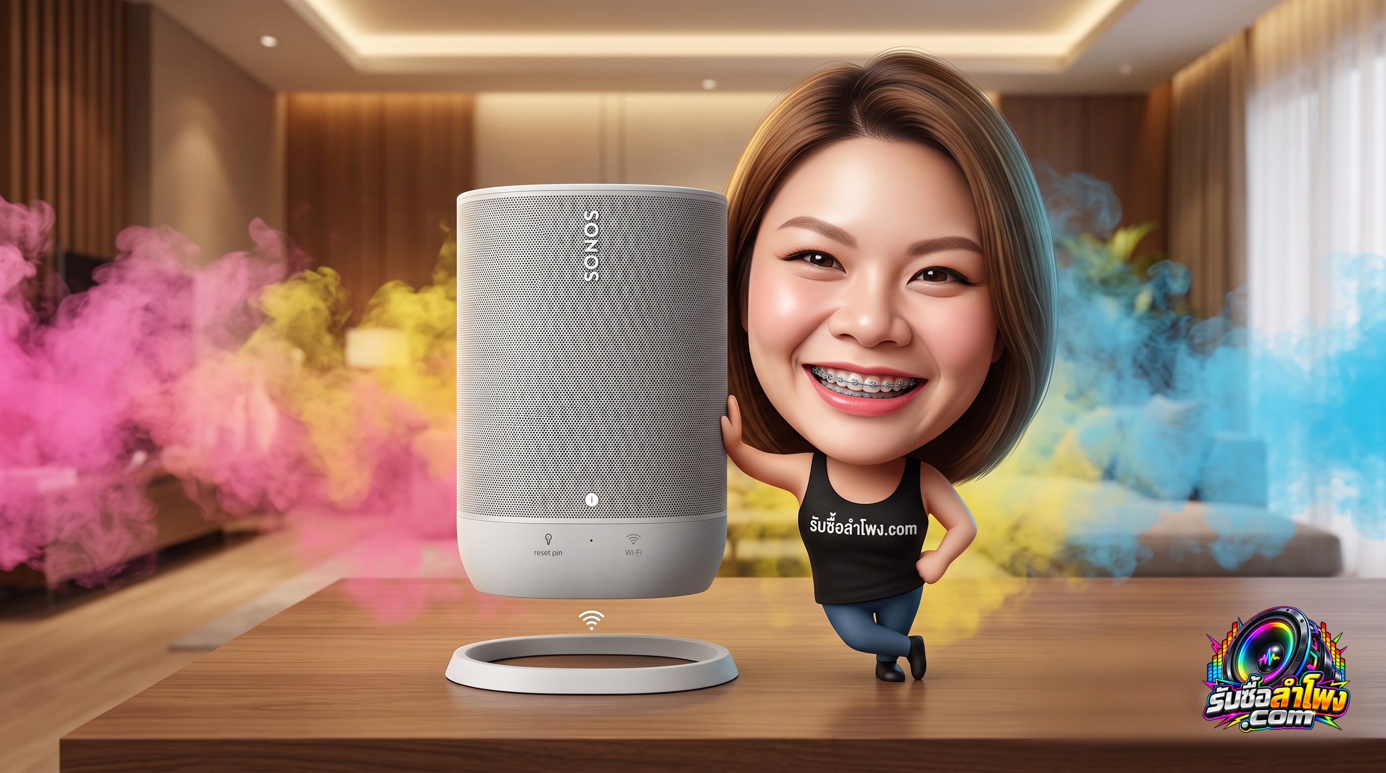 ลำโพง Sonos Move และแท่นชาร์จไร้สายสำหรับการเตรียมส่งประเมินรับซื้อลำโพงมือสอง