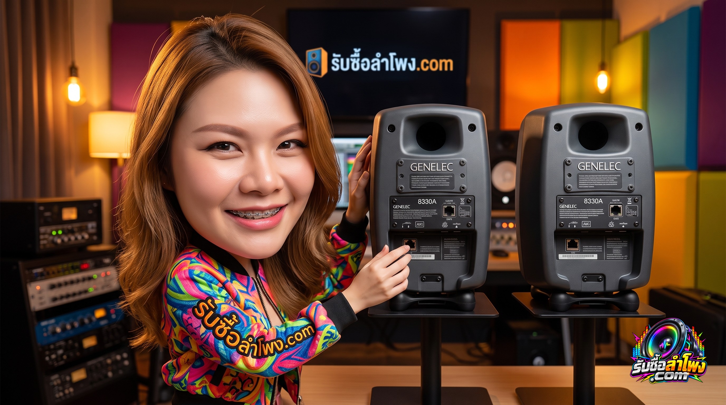 ลำโพงสตูดิโอมอนิเตอร์ Genelec 8330A แสดงรายละเอียดตัวตู้อะลูมิเนียมและพอร์ตเชื่อมต่อ SAM