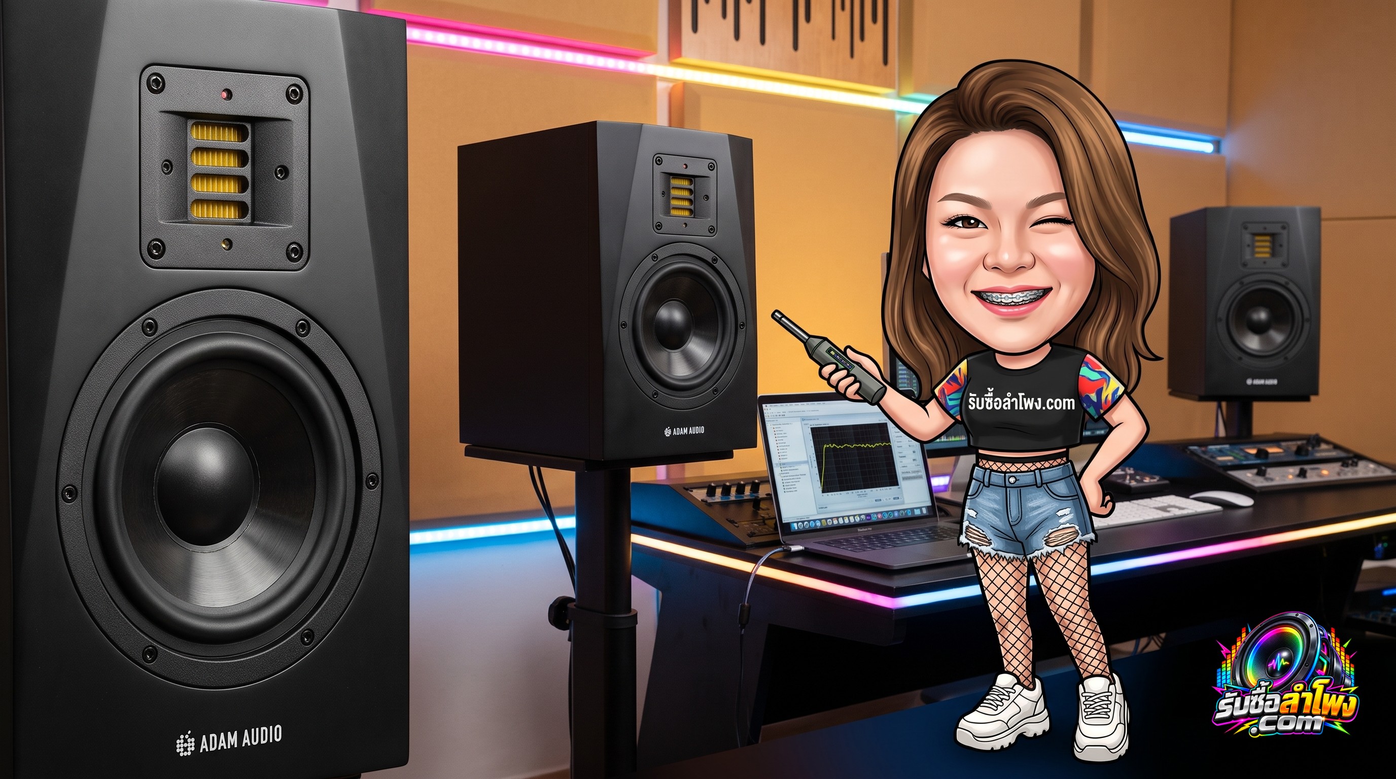 ลำโพงสตูดิโอมอนิเตอร์ Adam Audio A7V แสดงรายละเอียดทวีตเตอร์ X-ART และวูฟเฟอร์
