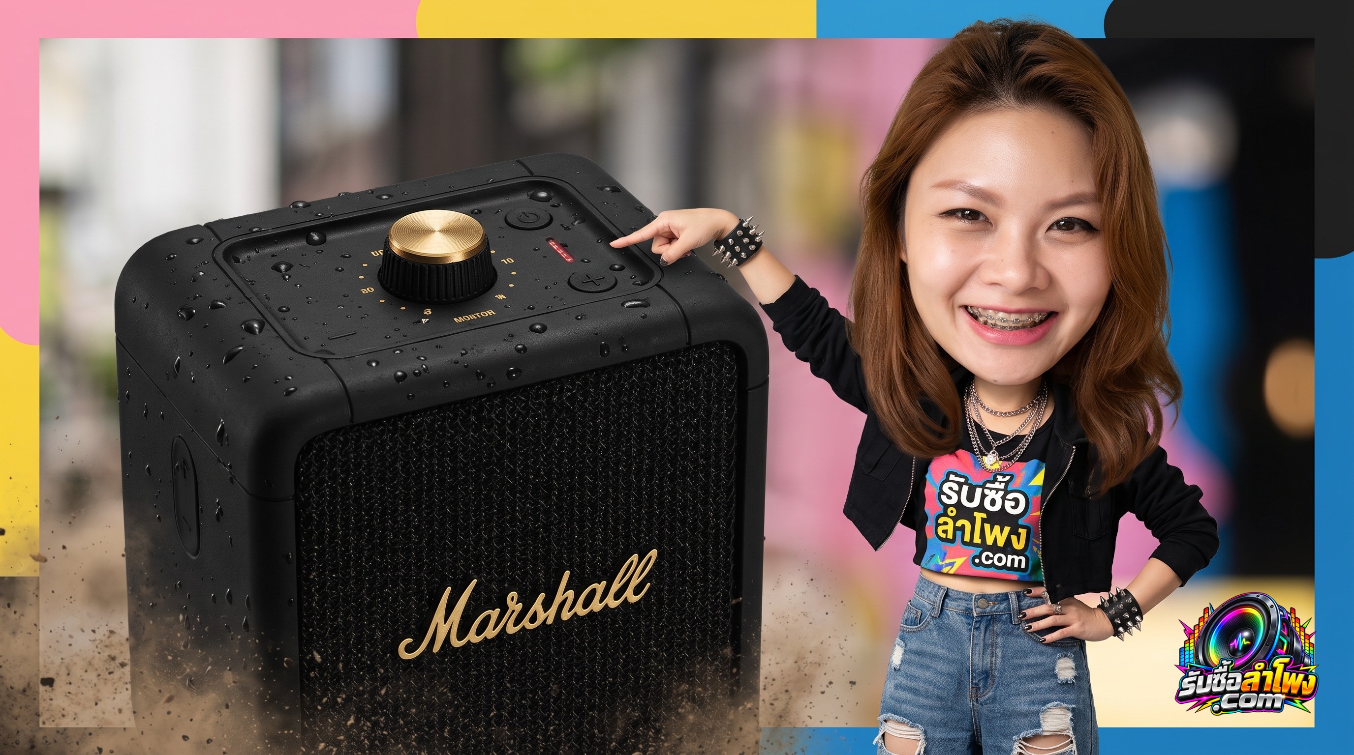 ลำโพง Marshall Middleton ตรวจสอบสภาพบอดี้ซิลิโคนและปุ่มควบคุมรอบทิศทาง